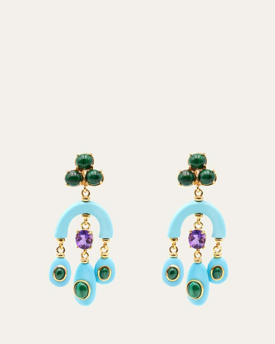 Resin, Malachite and Amethyst Chandelier Earrings